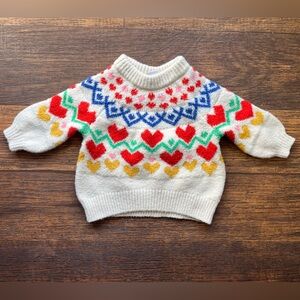 Kid's Old Navy Sweater Multicolor Heart 3M Baby Prep School Winter Pullover